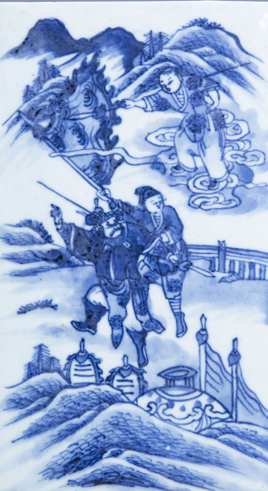 Three rectangular Chinese blue and white plaques with figures in a landscape, 19th C. - Image 3 of 5