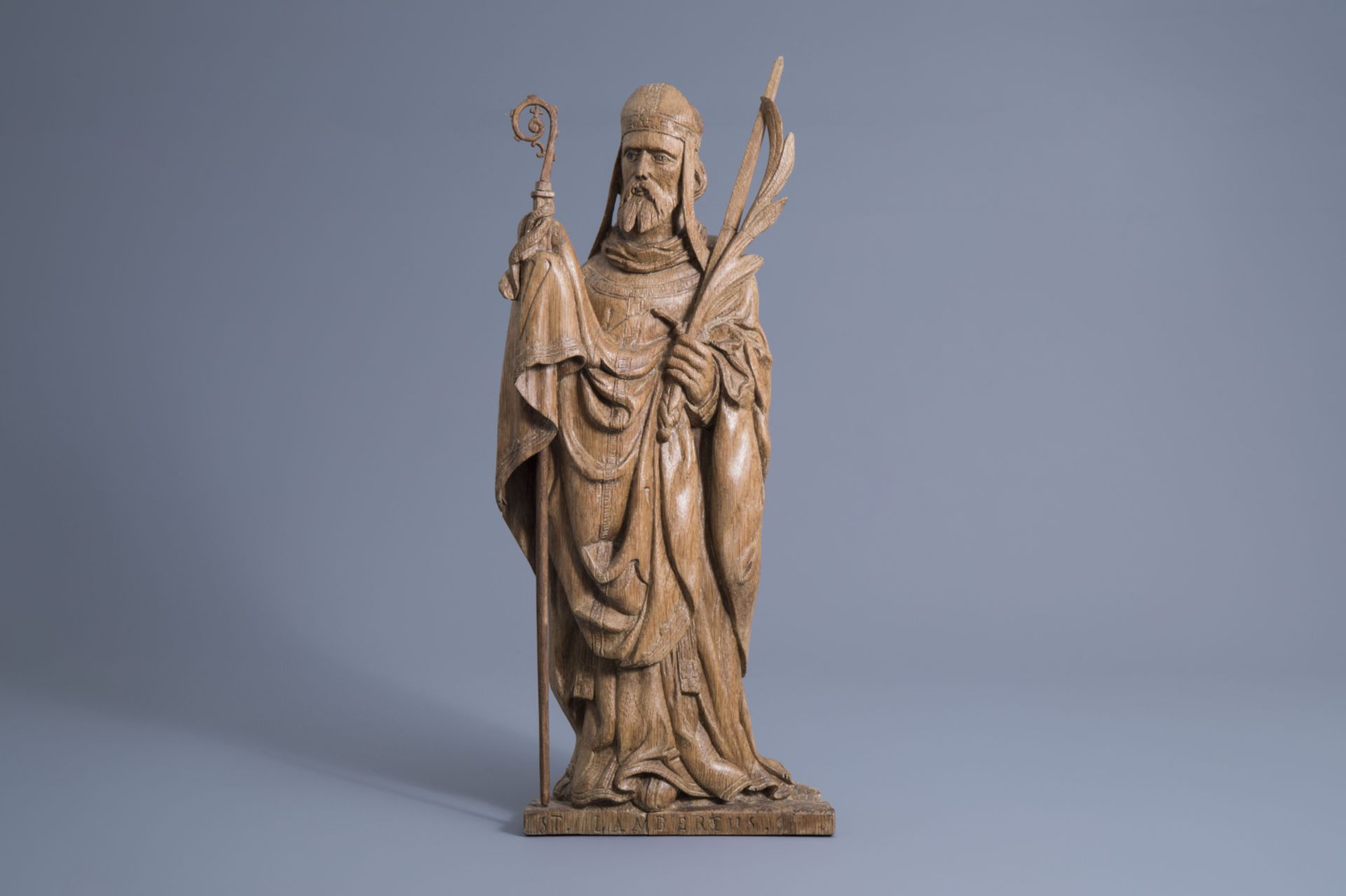 A carved wooden figure of Saint Lambert, Southern Netherlands, Flanders, 16th C. - Image 2 of 8