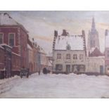 Edouard Masson (1881-1950): A snowy city view in Courtrai, oil on canvas