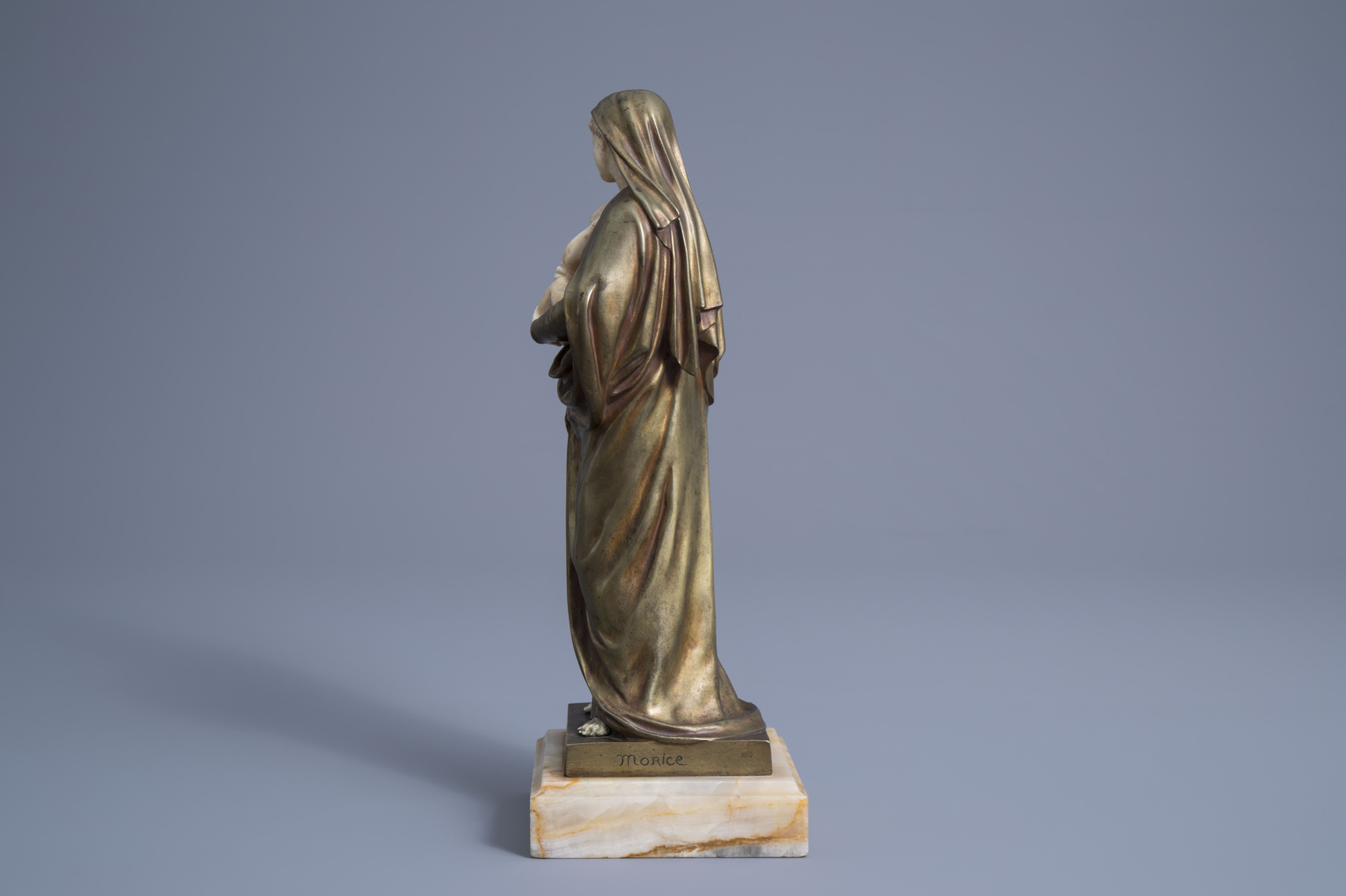 LŽon Morice (1868-1958): The Virgin and Child, chryselephantine on an onyx marble base - Image 5 of 8