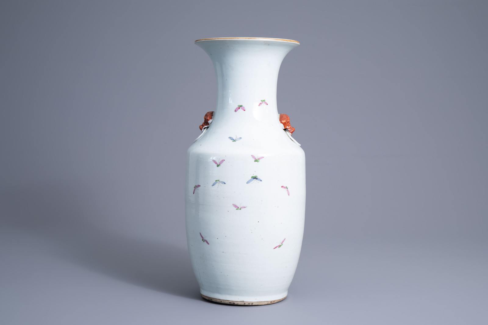 Three Chinese qianjiang cai vases with birds among blossoming branches and a Nanking crackle glazed - Image 4 of 15