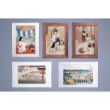 Five various Japanese Ukiyo-e woodblock prints, 19th/20th C.