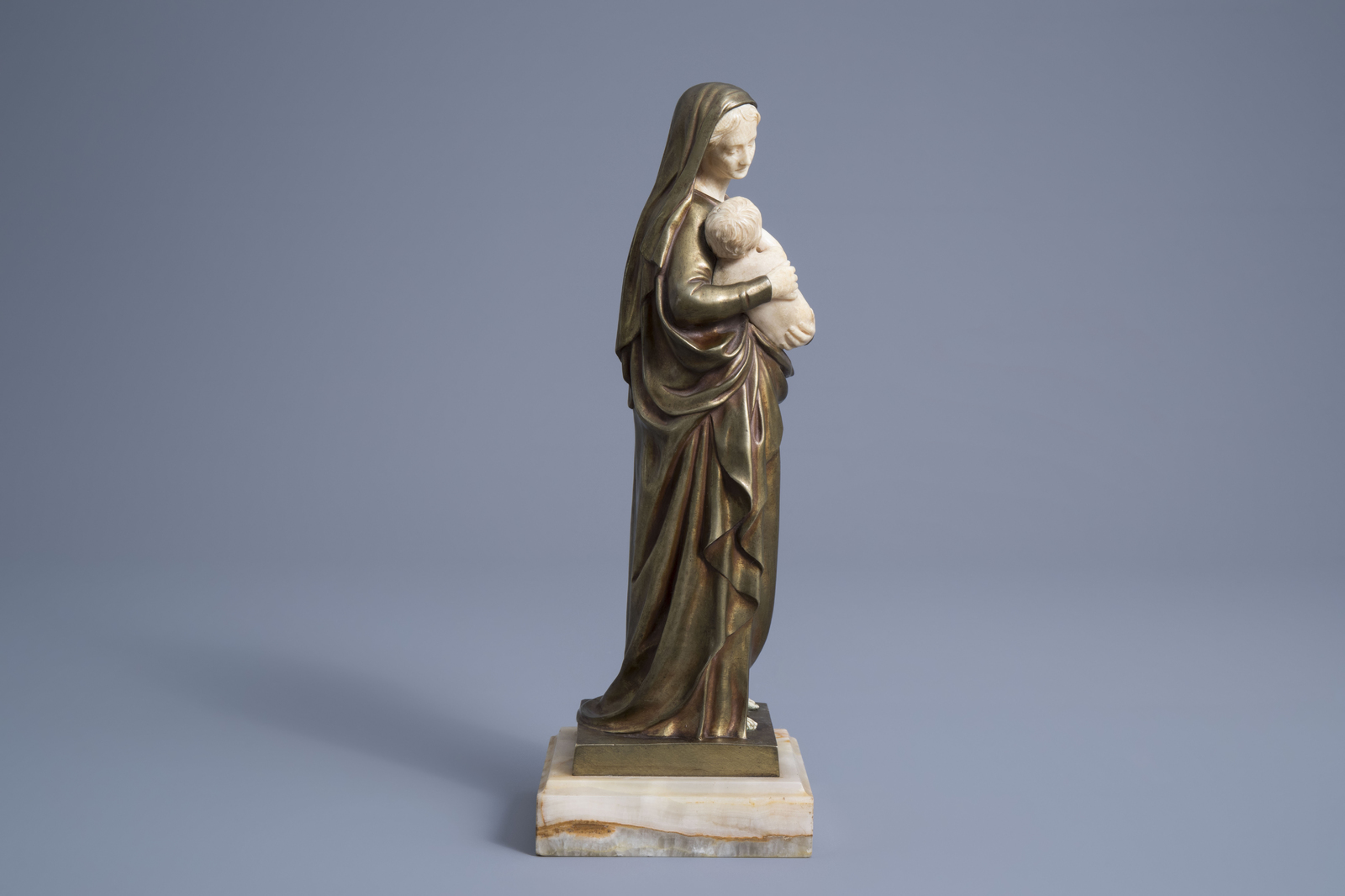 LŽon Morice (1868-1958): The Virgin and Child, chryselephantine on an onyx marble base - Image 3 of 8