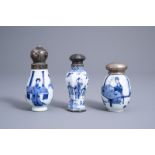 Three various Chinese blue and white silver mounted tea caddies, Kangxi