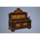 An impressive Italian or South German wooden hunter's chest or settle with satinwood and ivory inlai