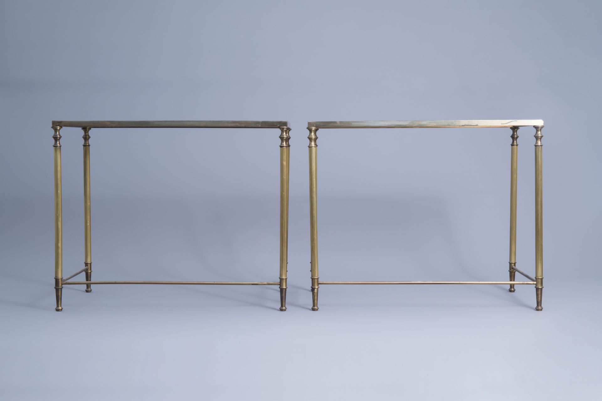 Two sets of three Maison Jansen rectangular gigogne side tables with a glass top, France, 1970's - Image 2 of 19