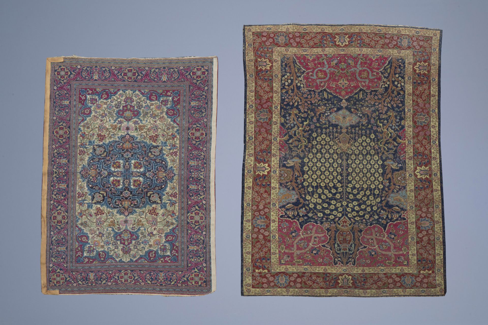 Two Oriental rugs with floral design, wool and silk on cotton, 20th C. - Image 2 of 4