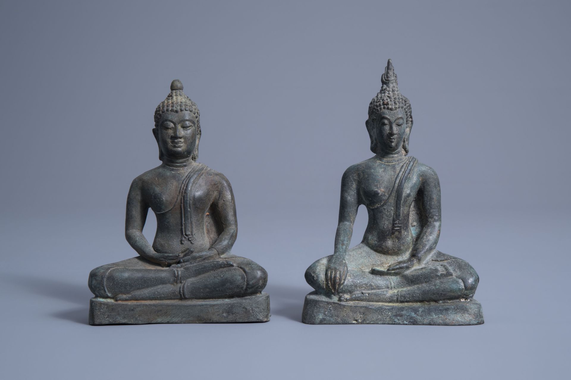 Two patinated bronze figures of Buddha, Laos or Cambodia, ca. 1900