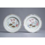 A pair of Chinese famille rose 'quails' plates, Yongzheng