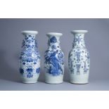 Three various Chinese blue and white and celadon ground vases, 19th C.