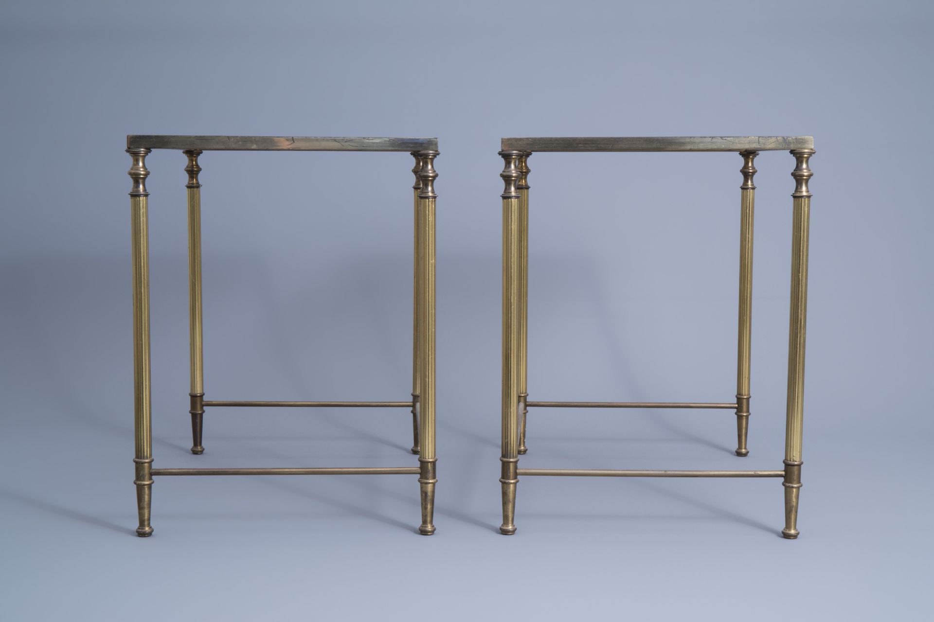Two sets of three Maison Jansen rectangular gigogne side tables with a glass top, France, 1970's - Image 10 of 19