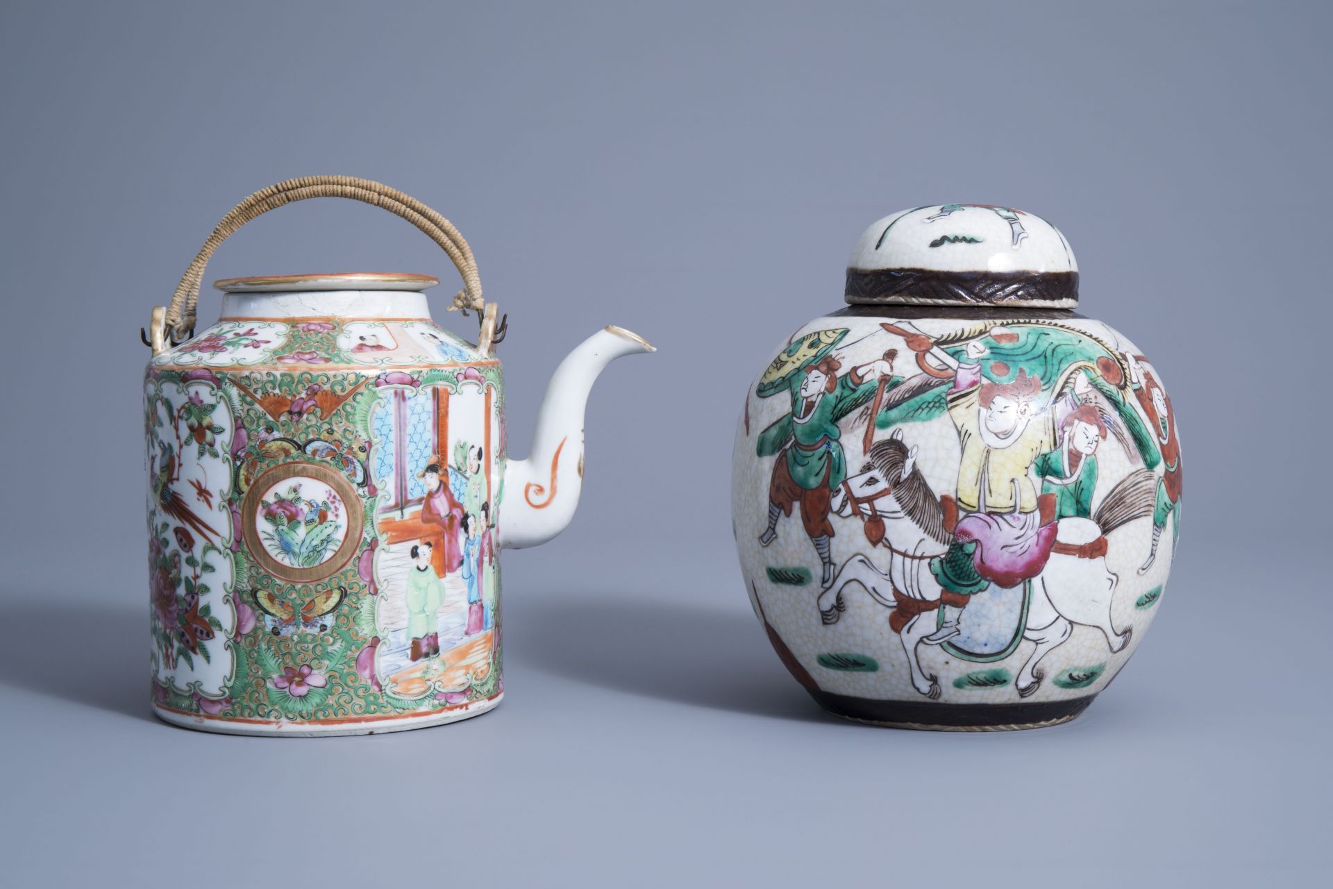 A varied collection of Chinese Nanking crackle glazed and Canton famille rose porcelain, 19th/20th C - Image 4 of 6
