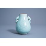 A Chinese crackle glazed celadon hu vase, 19th/20th C.