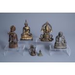 Six Asian bronze figures of Buddhist and Hindu deities, 19th/20th C.