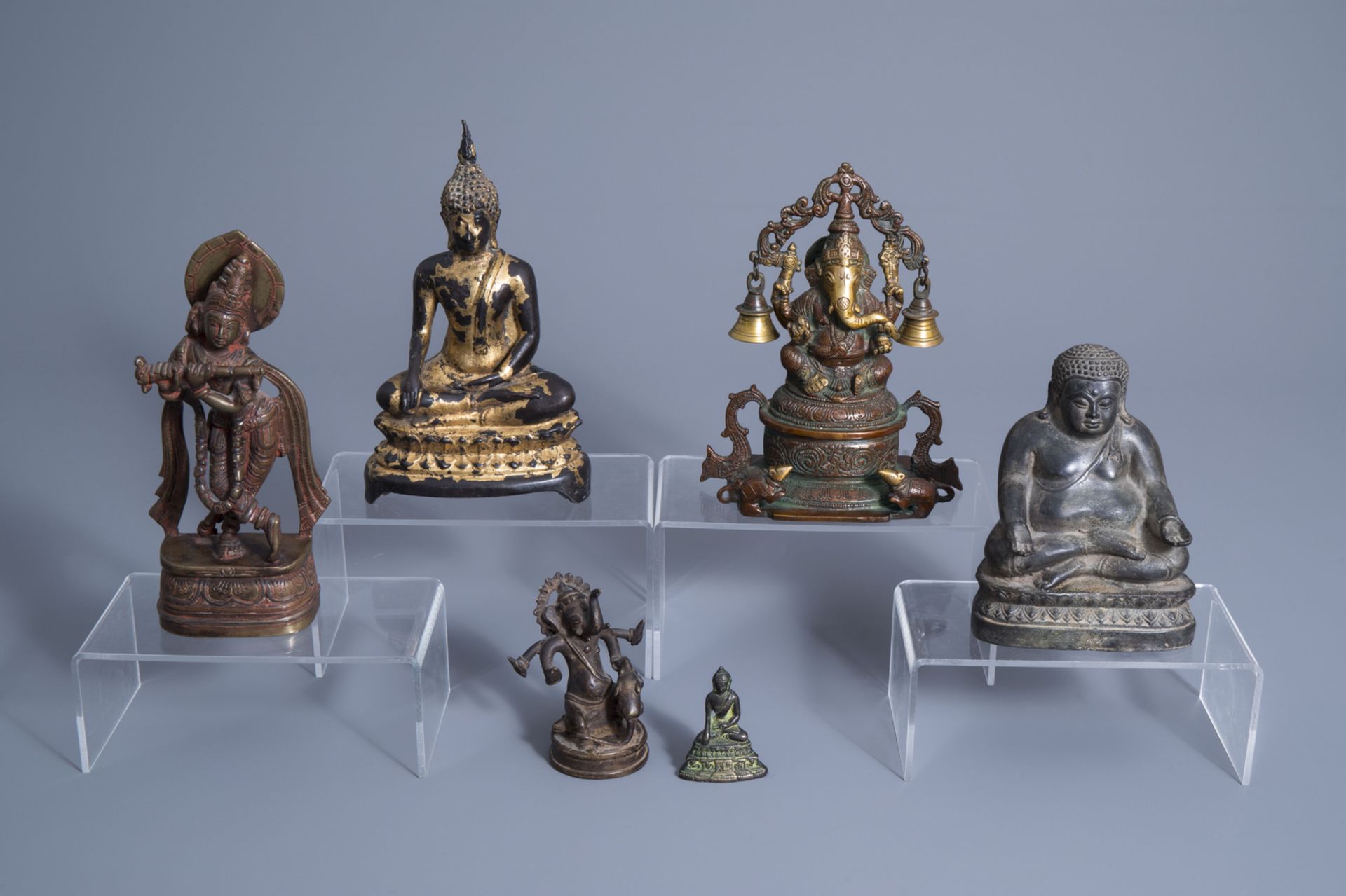 Six Asian bronze figures of Buddhist and Hindu deities, 19th/20th C.