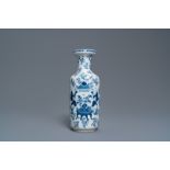 A Chinese blue and white rouleau vase, Kangxi mark, 19th C.