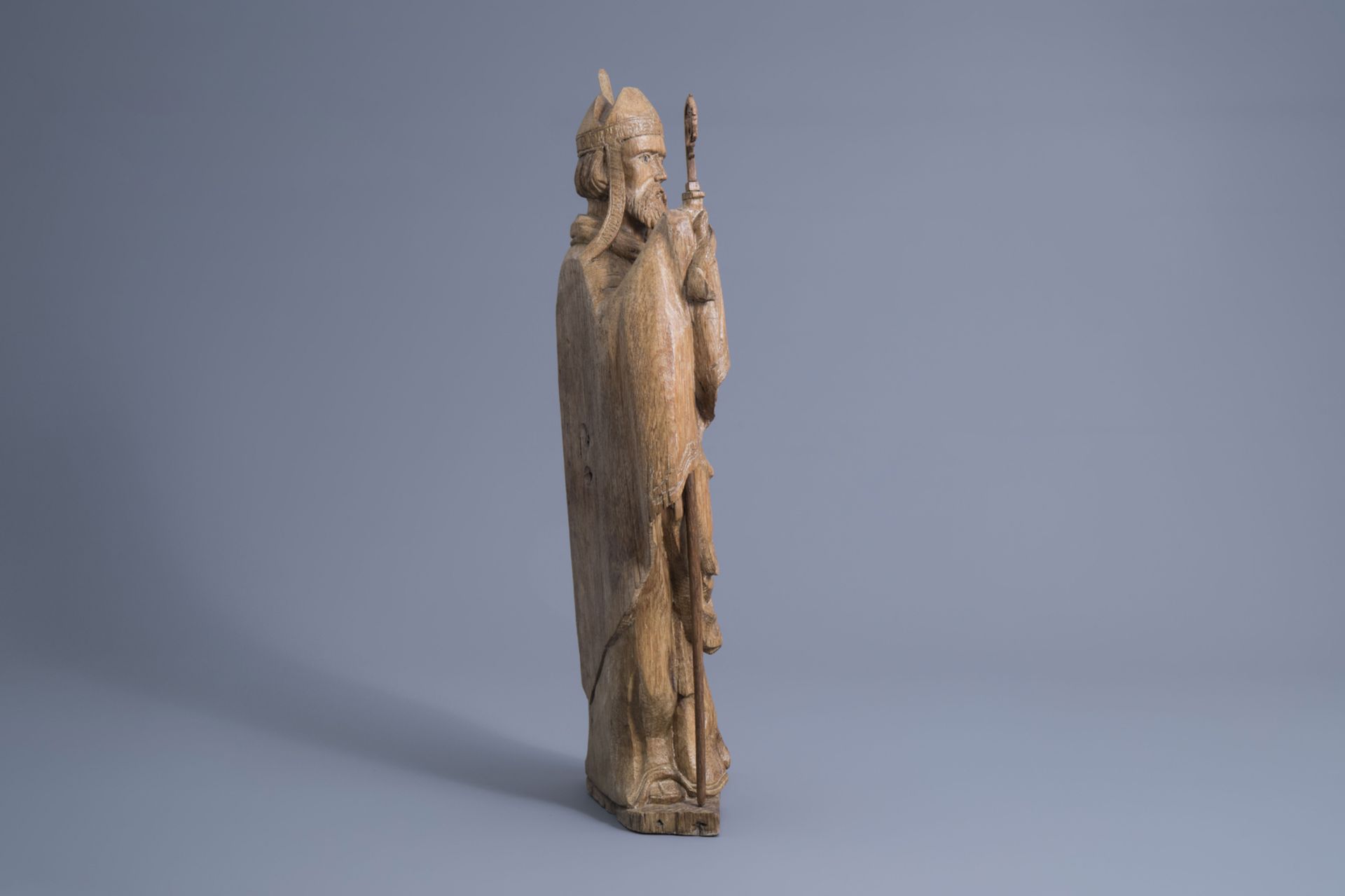 A carved wooden figure of Saint Lambert, Southern Netherlands, Flanders, 16th C. - Image 3 of 8