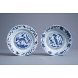 Two Chinese blue and white 'phoenix' dishes, Ming
