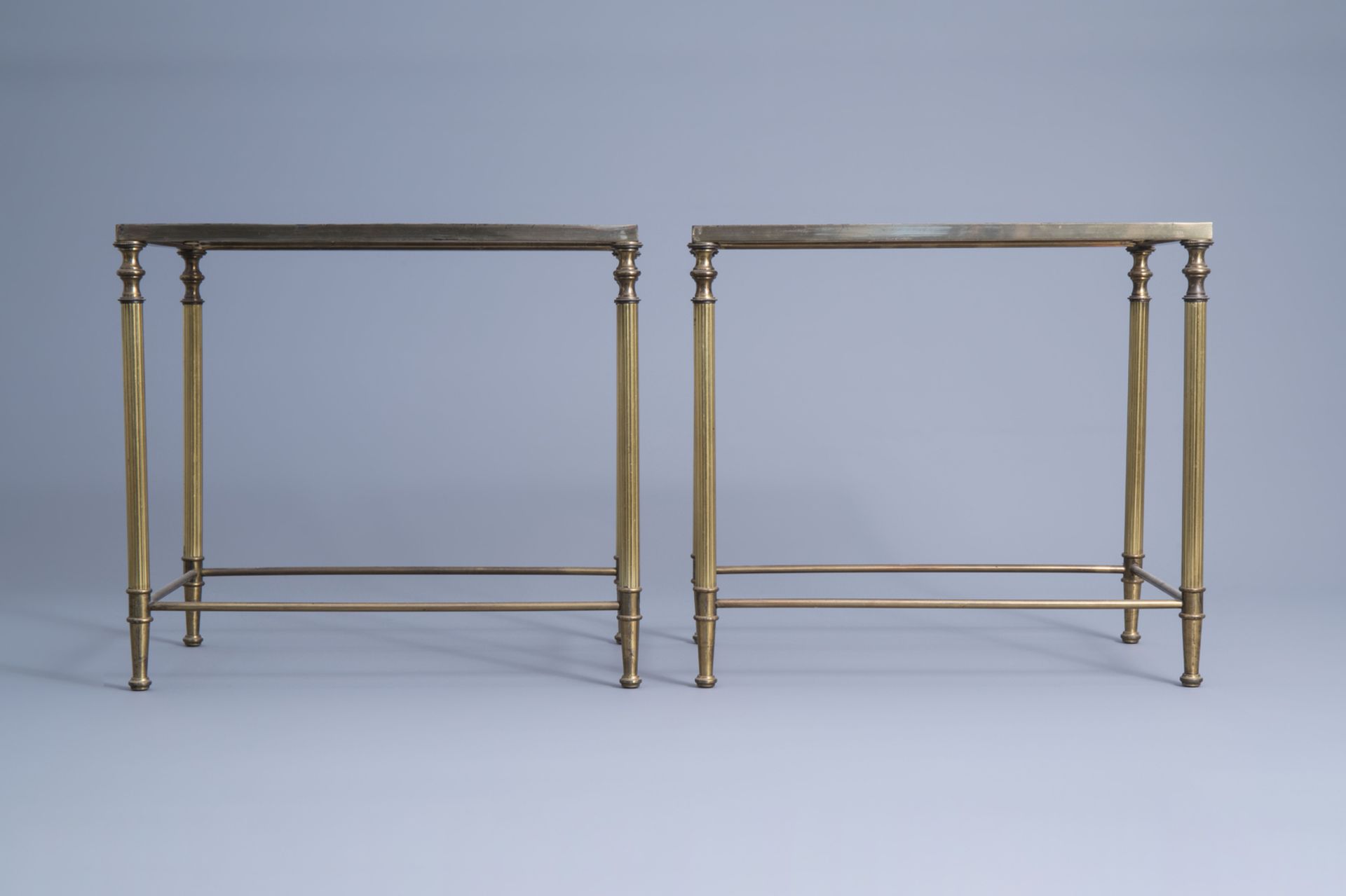 Two sets of three Maison Jansen rectangular gigogne side tables with a glass top, France, 1970's - Image 14 of 19