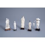 Five various Chinese carved ivory figures, 19th/20th C.