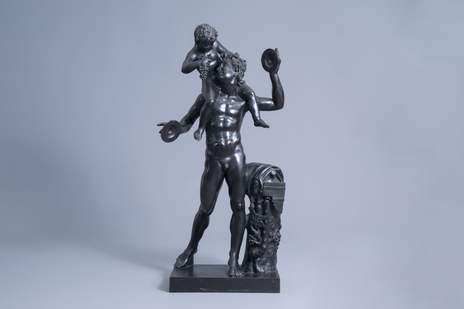 Sabatino de Angelis (1838-?): Young Bacchus and a faun making merry, patinated bronze, dated 1907 - Image 2 of 8