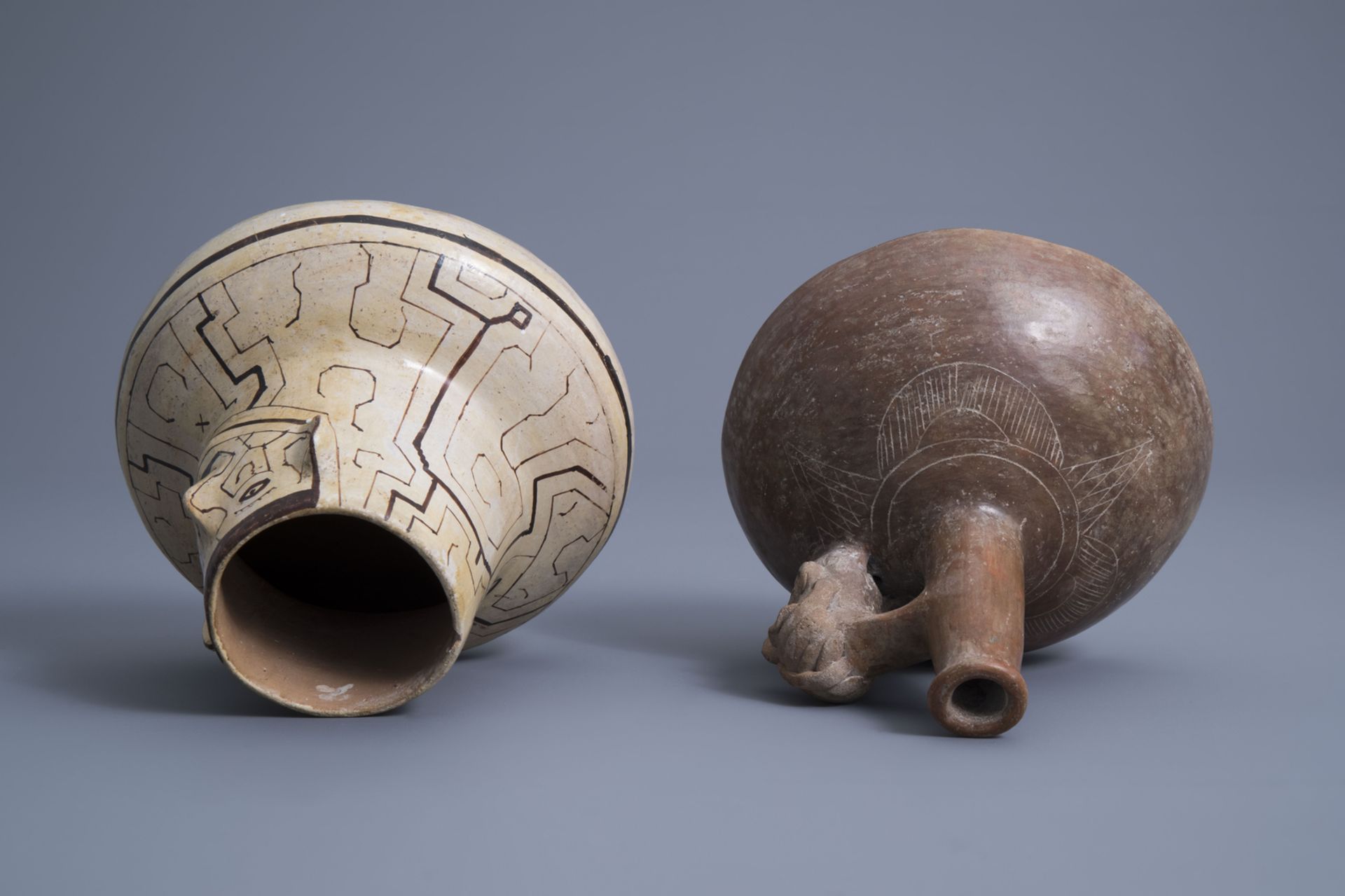 A Peruvian shipibo-conibo storage jar and a whistling jar, 19th/20th C. - Image 6 of 7