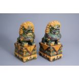 A pair of Chinese sancai glazed Ming style models of temple lions, 20th C.