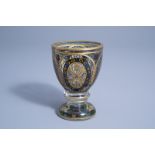 A Gothic revival polychrome painted and gilt goblet, probably Fritz Heckert, Petersdorf, Germany, ca