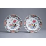 A pair of Chinese famille rose 'rooster' plates, Qianlong