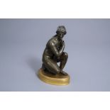 After Antoine Coysevox (1640-1720): The crouching Venus resting on a turtle, patinated bronze on an