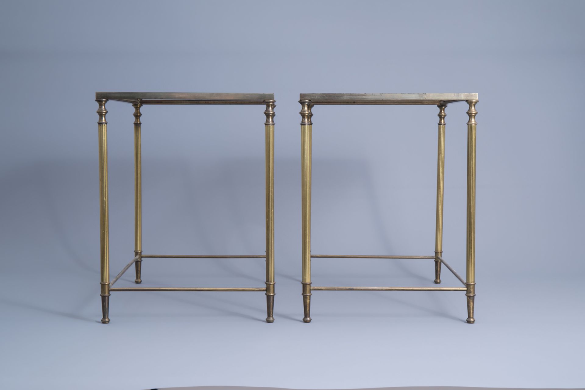 Two sets of three Maison Jansen rectangular gigogne side tables with a glass top, France, 1970's - Image 5 of 19