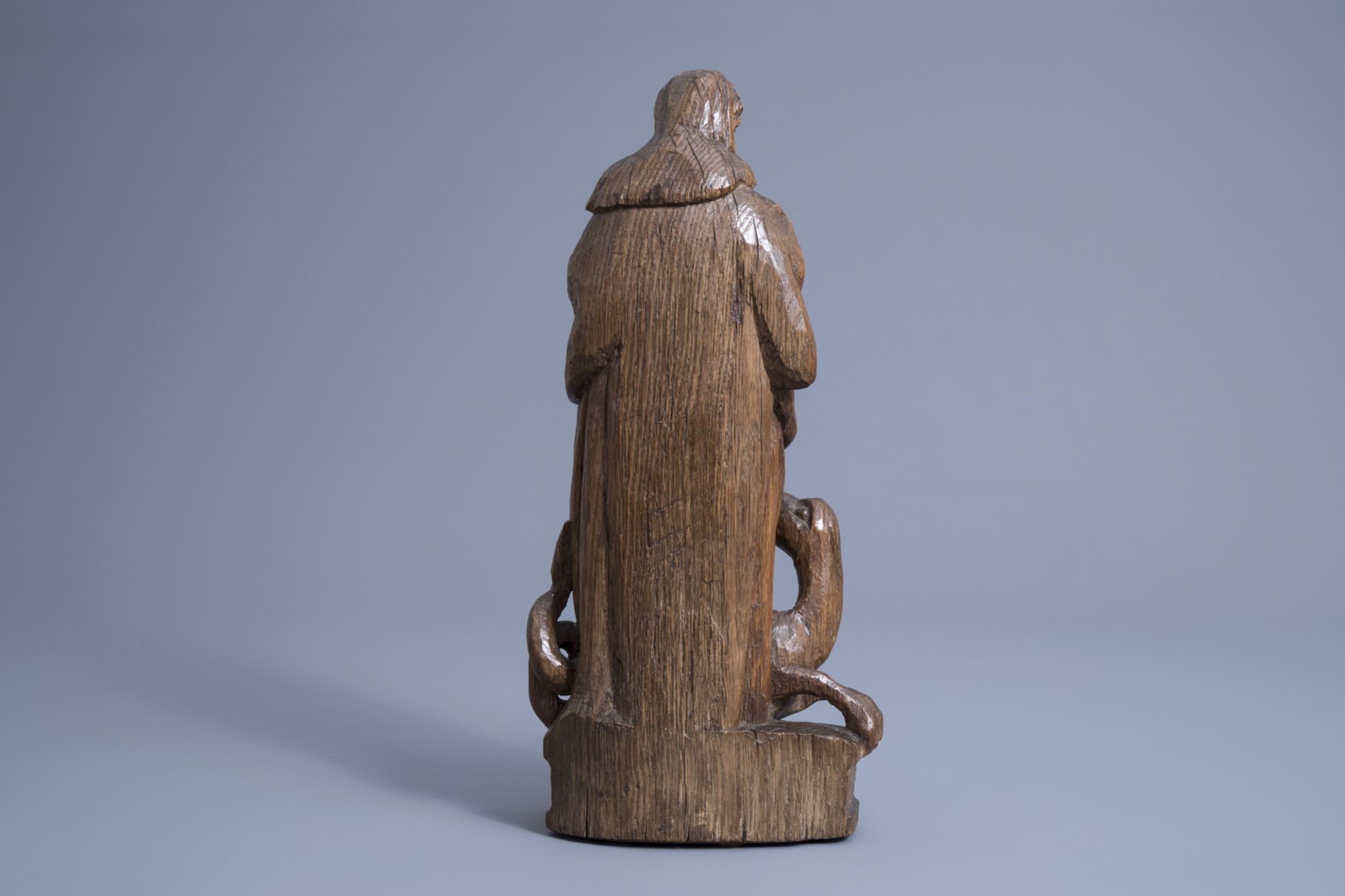 A carved oak wooden figure of Saint Marina the Great Martyr, Southern Netherlands, Flanders, 16th C. - Image 4 of 7