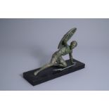 Jean de Roncourt (19th-20th C.): Gladiator, patinated zamac on a black marble base, ca. 1930