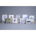 43 blue and white, polychrome and manganese Dutch Delft tiles, 17th C. and later