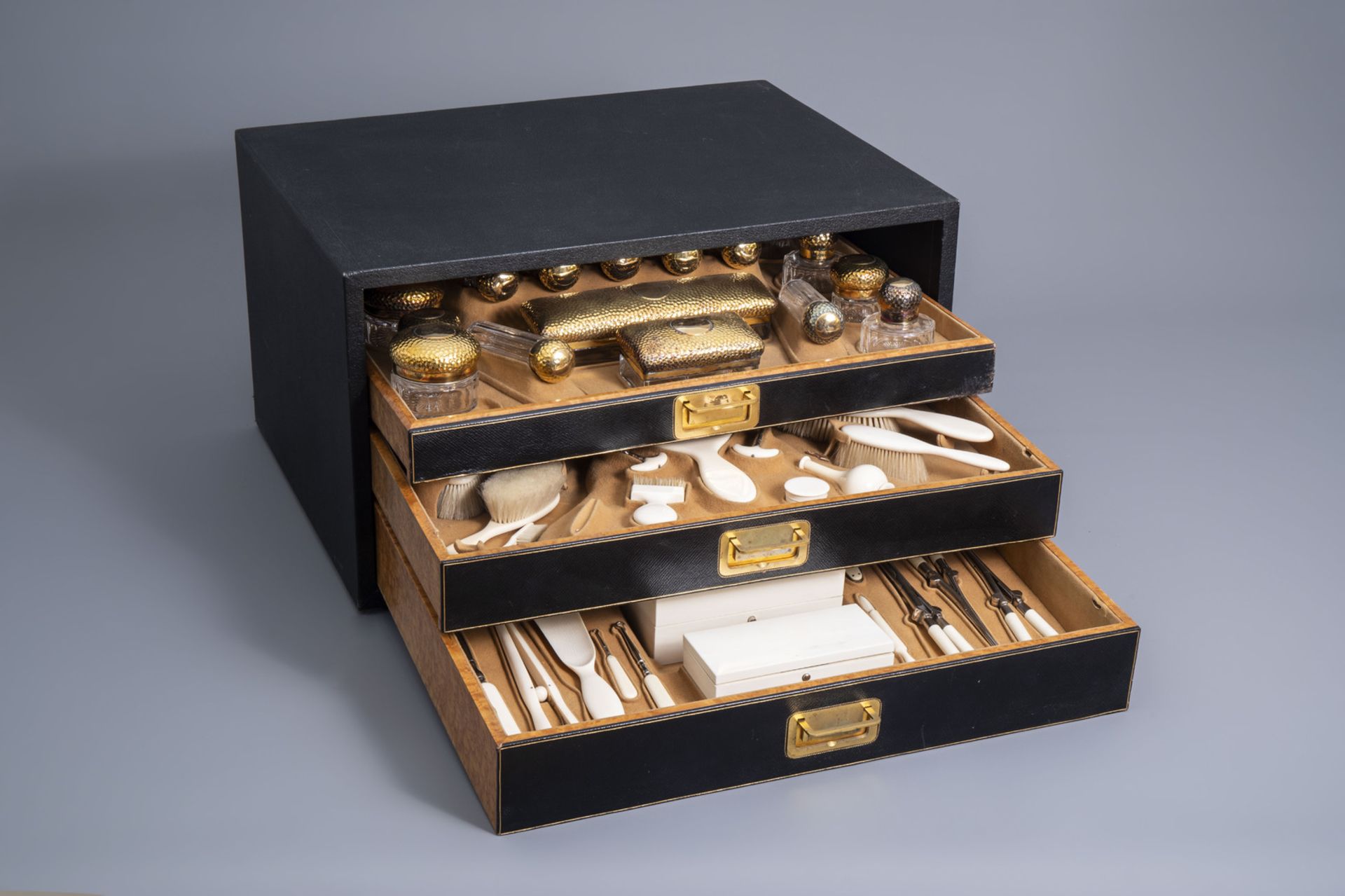 A comprehensive Victorian dressing case or dressing box, maker's mark Thomas Wimbush, London, dated
