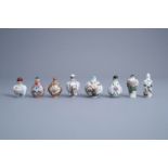 Eight Chinese porcelaine snuff bottles, 20th C.