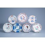 Seven various Chinese famille verte, famille rose and Imari style plates, Kangxi and later