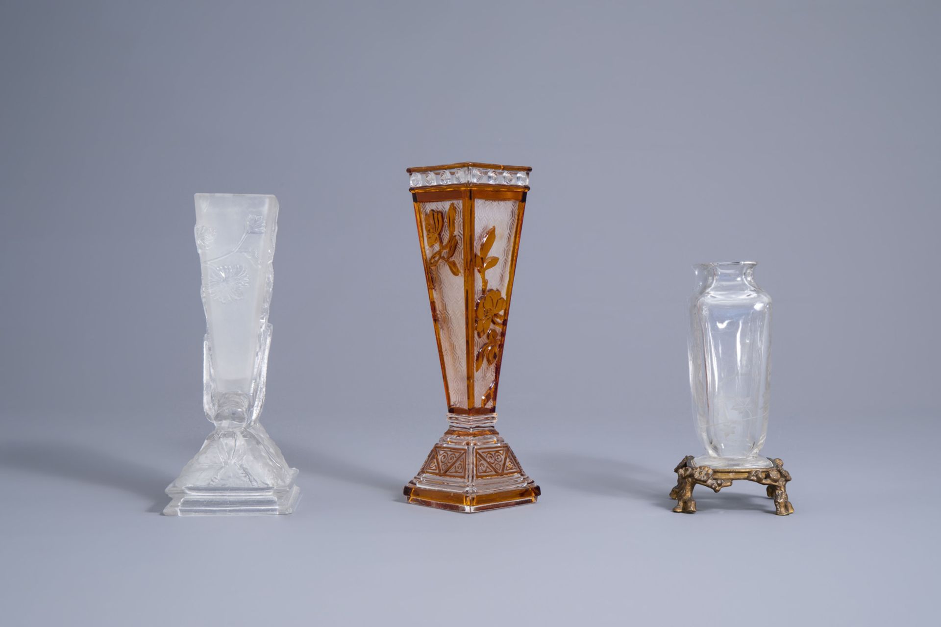 Three various French Baccarat glass vases with floral design, late 19th C. - Image 5 of 9