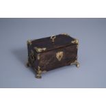 A presumably Italian gilt mounted veneered wooden jewelry or valuables box, 17th/18th C.