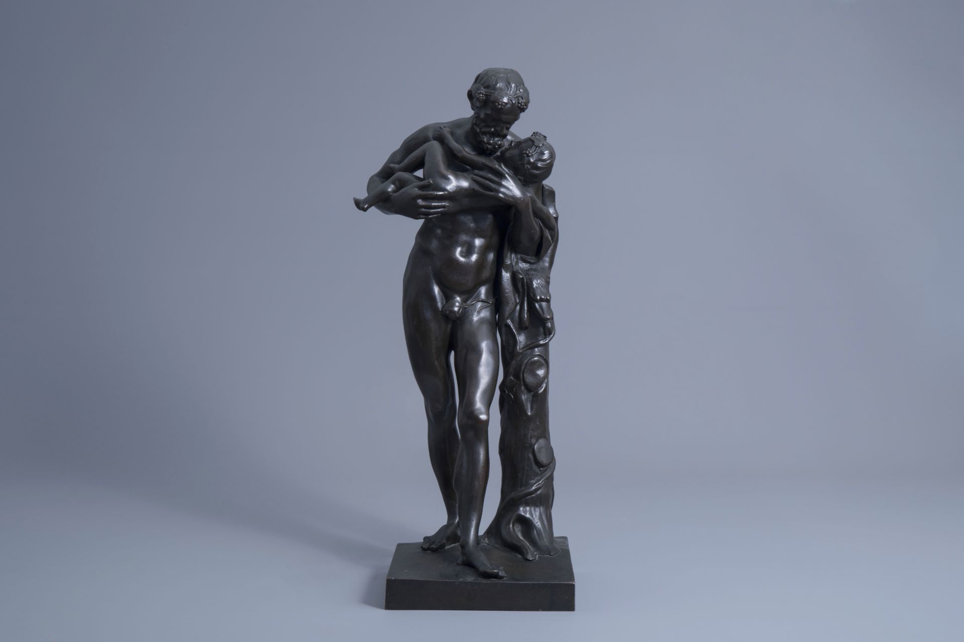 After the antiques: Silenus with the child Dionysos, patinated bronze, 19th C. - Image 2 of 7