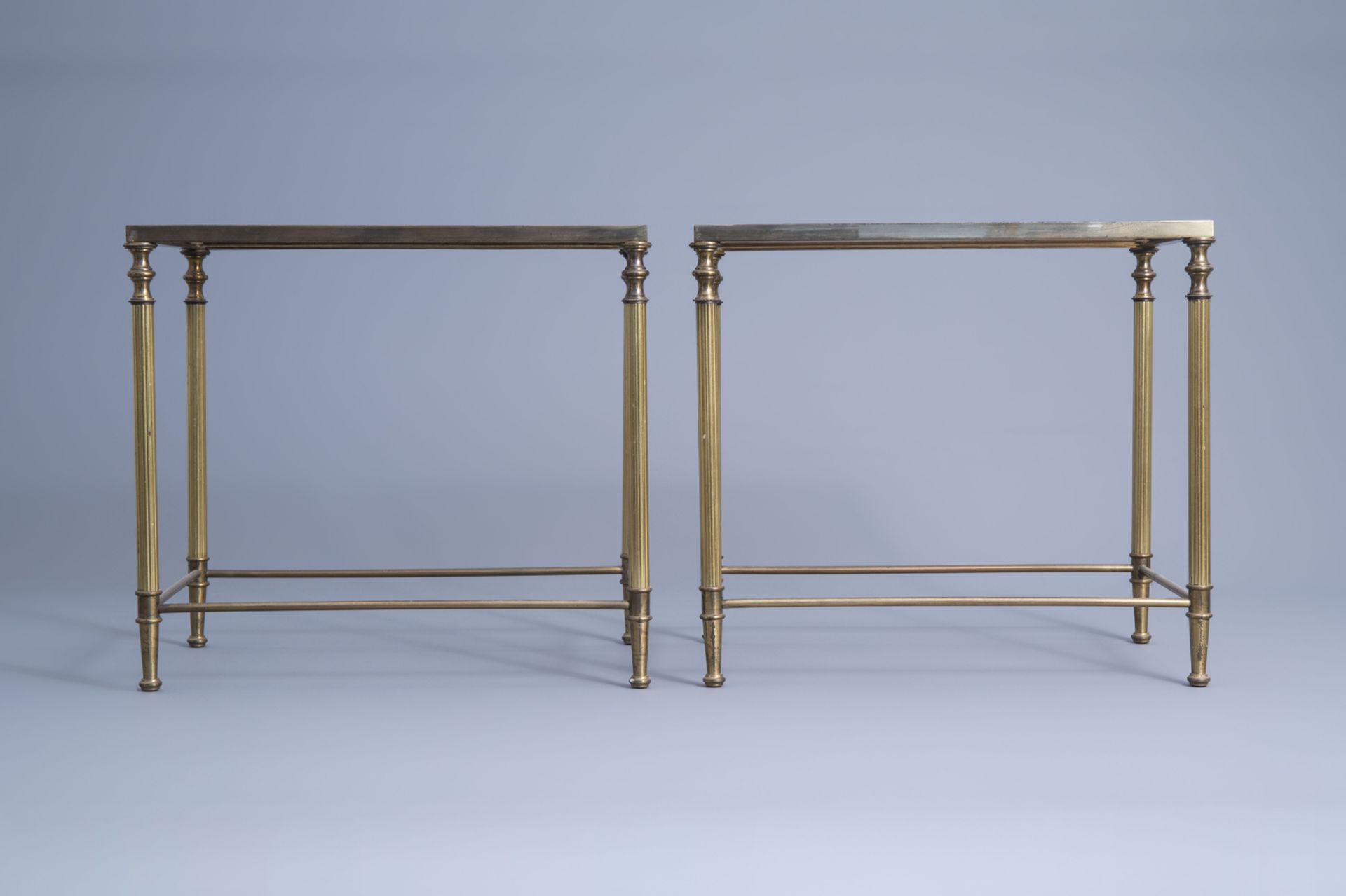 Two sets of three Maison Jansen rectangular gigogne side tables with a glass top, France, 1970's - Image 15 of 19