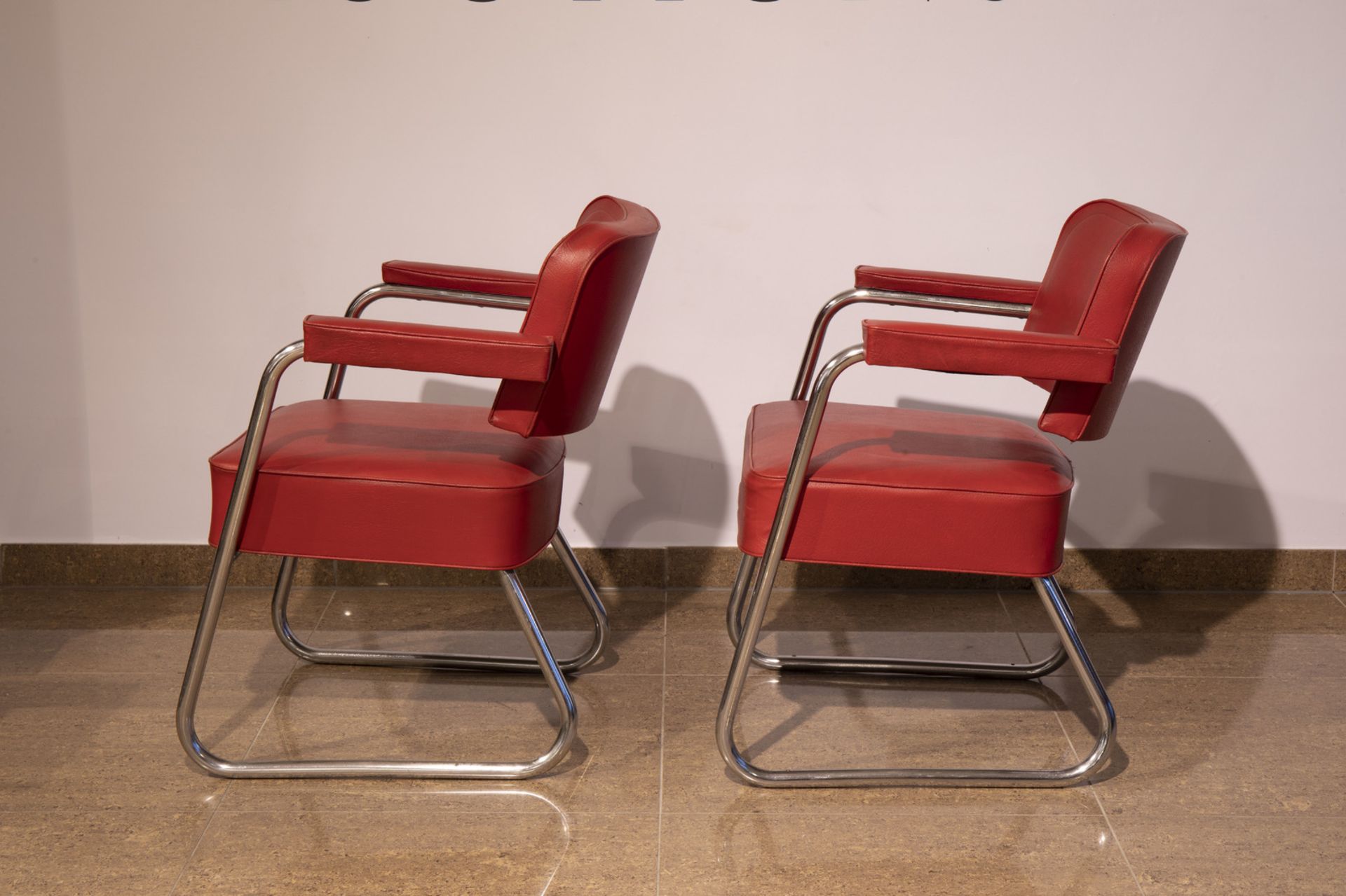 A pair of skai leather design seats, 20th C. - Image 5 of 7