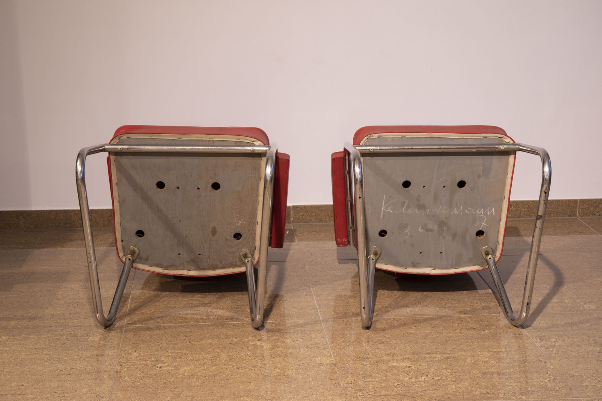 A pair of skai leather design seats, 20th C. - Image 7 of 7