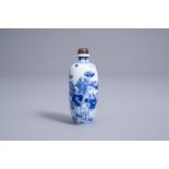 A Chinese blue and white 'foreigners' snuff bottle with Europeans, Ming mark, 18th/19th C.