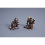 Two Japanese partly glazed pottery figures of arhats, prob. Bizen, Edo/Meiji, 19th C.