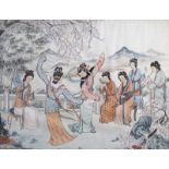 Mon van Genechten (Fang Hsi Sheng, Geel, 1903-1974), ink and colour on silk: Female dancers in the W