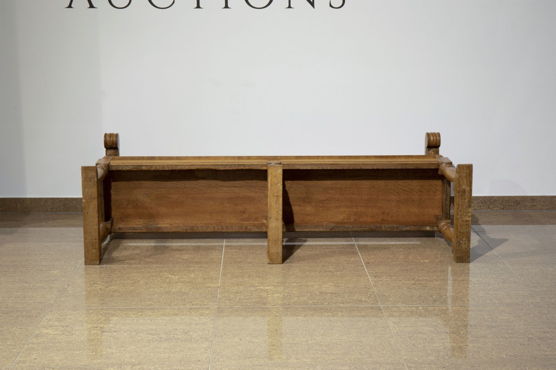 A wooden church pew bench, 18th C. - Image 6 of 7