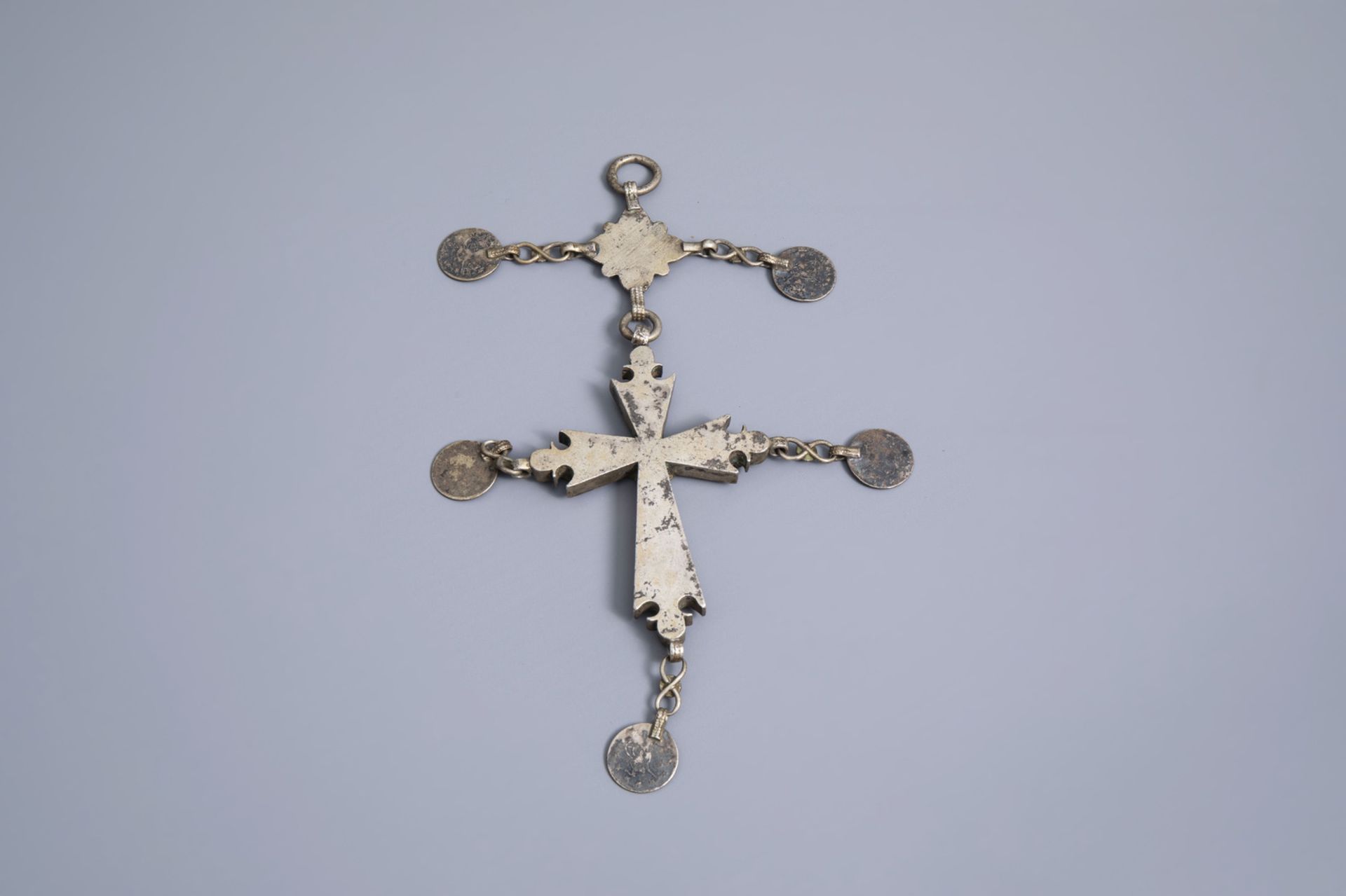 A varied collection of partly silver religious necklaces and crosses, various origins, 19th/20th C. - Image 6 of 12