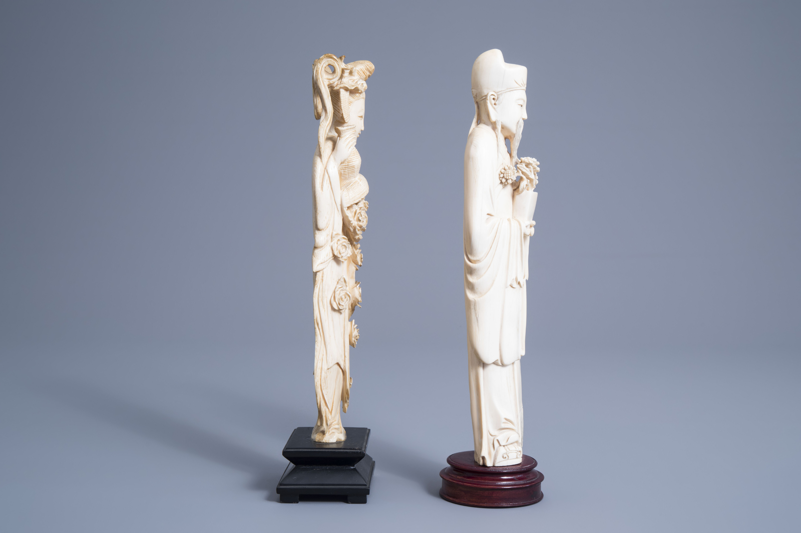 Two Chinese carved ivory figures of Immortals, early 20th C. - Image 3 of 7