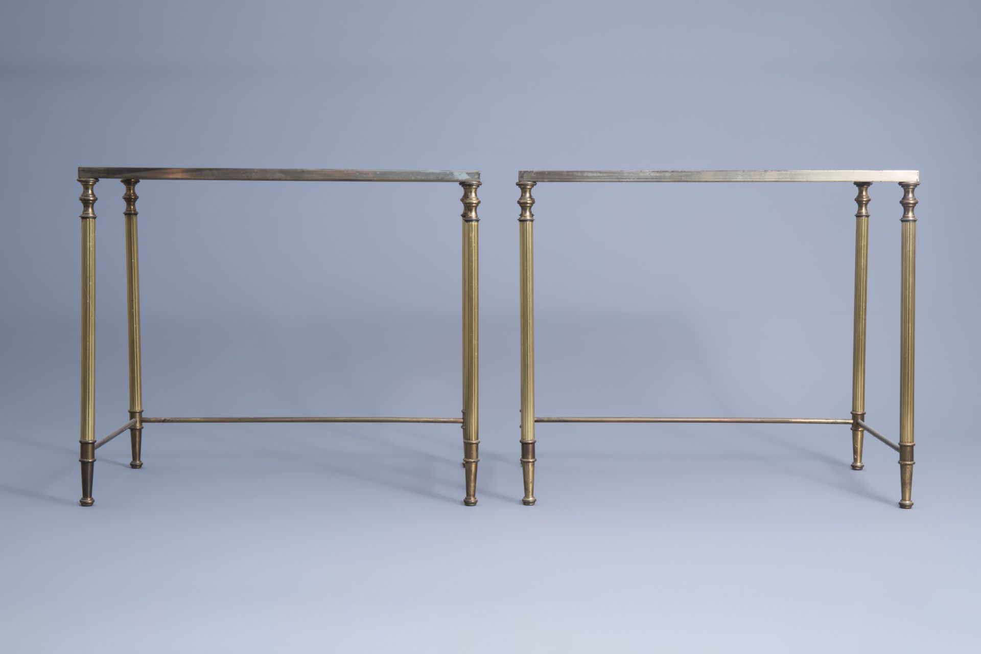 Two sets of three Maison Jansen rectangular gigogne side tables with a glass top, France, 1970's - Image 9 of 19